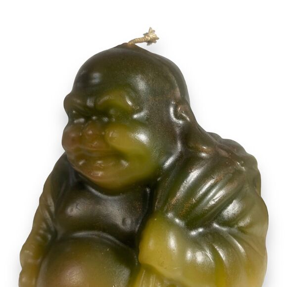 Vintage Japan 7 in Handcrafted Laughing Buddha Hotei Luck Bringing Brown Candle - Picture 7 of 11